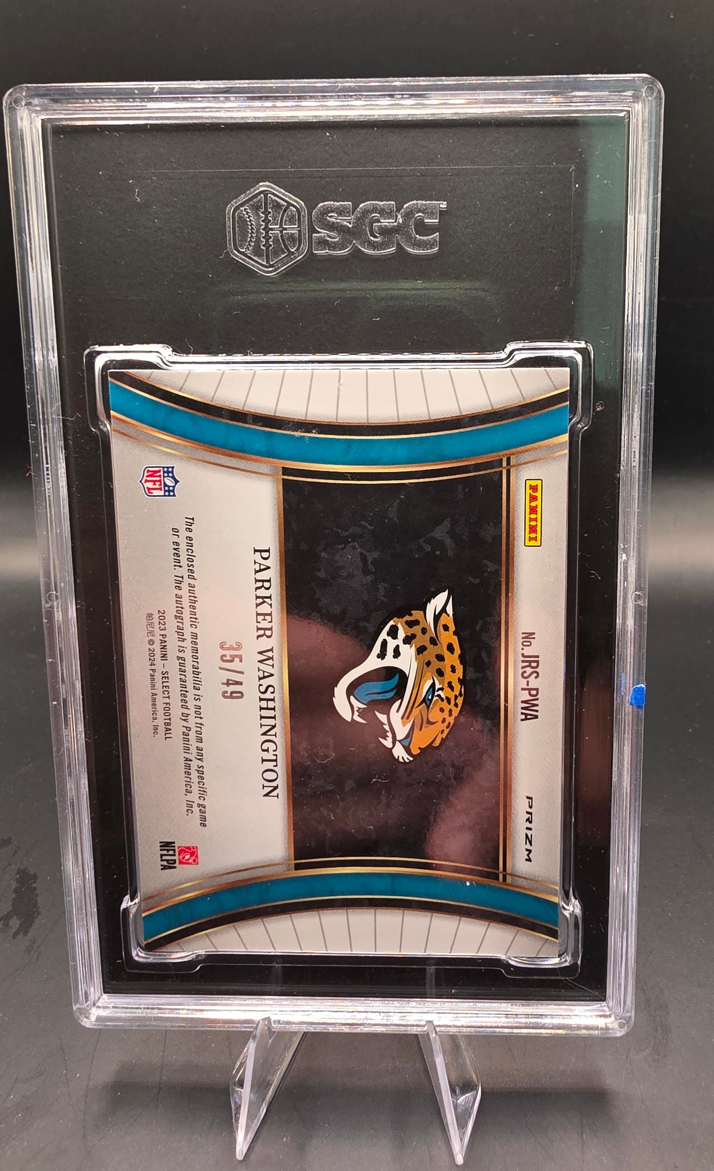 2023 Panini Select JRS-PWA Parker Washington Jumbo Rookie SIG. Swatch Cooper Prizm 35/49 SGC NM MT+ 8.5