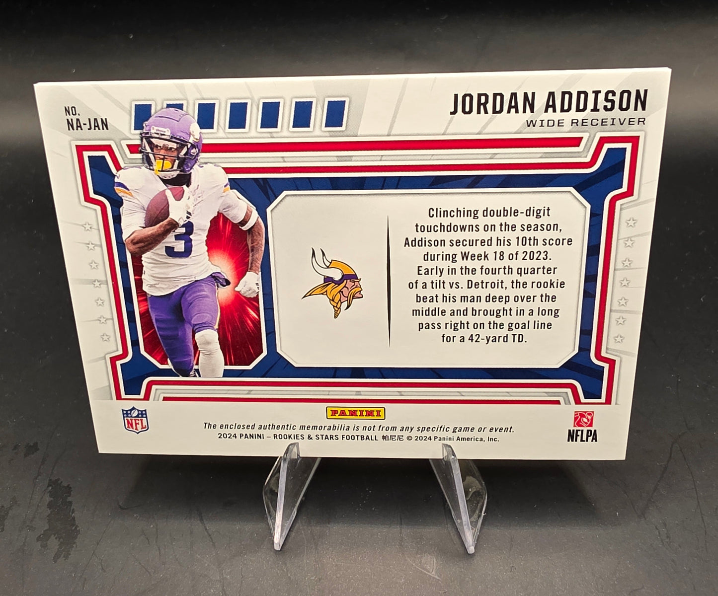 2024 Panini Rookies & Stars Football NFL Authentic Patch Jordan Addison No. NA-JAN 309/399