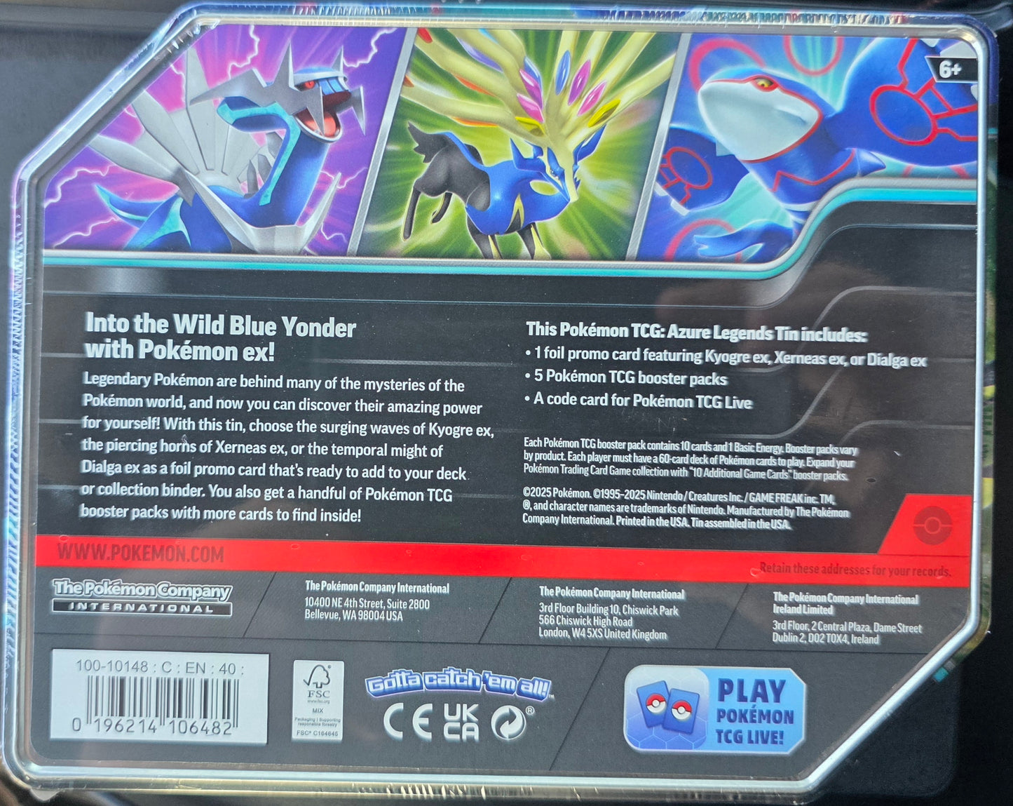 Pokemon 2025 Azure Legends Collectors Tin - XERNEAS EX (5 Packs & 1 Foil)