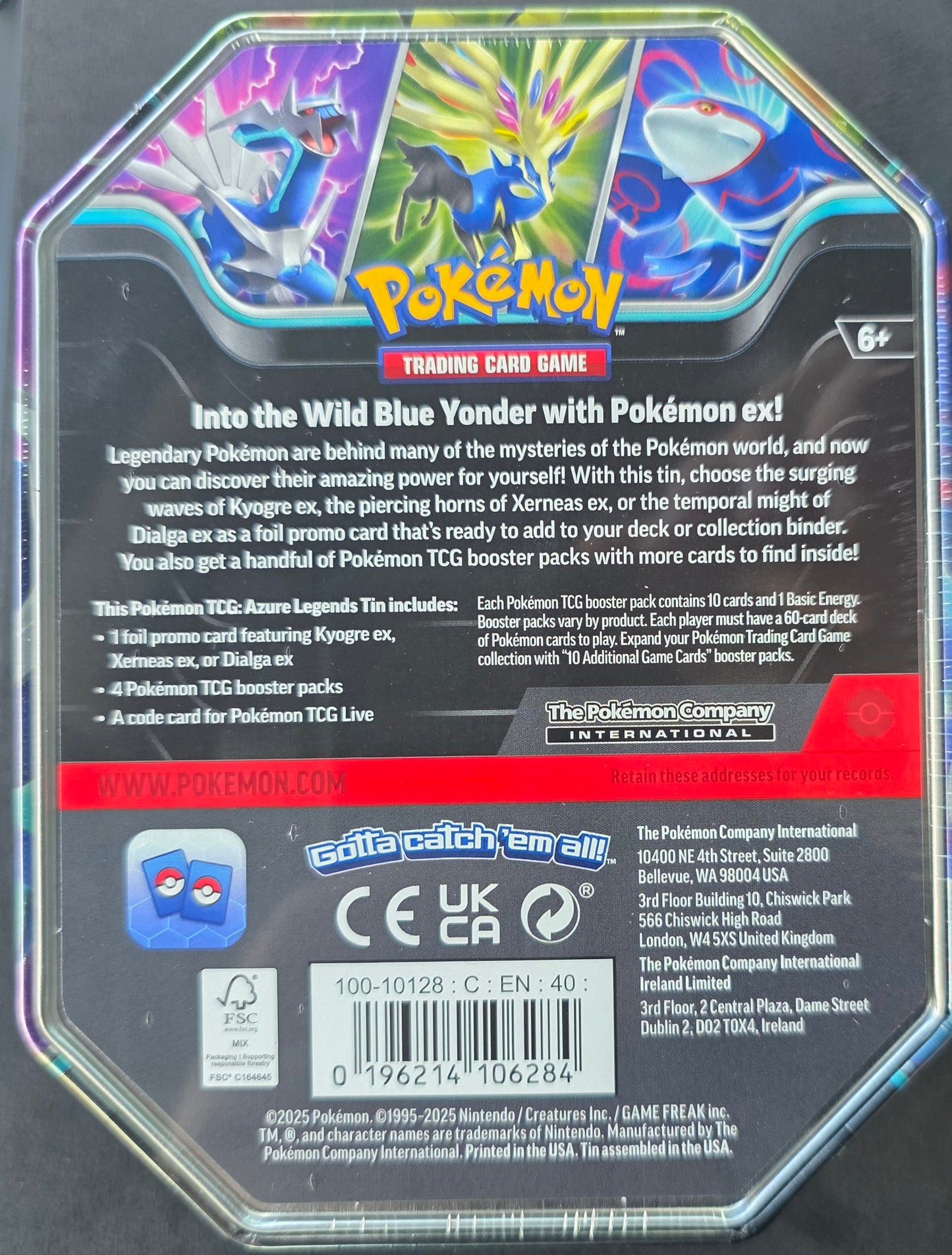Pokémon TCG: Azure Legends Tin – Xerneas ex (4 Booster Packs & 1 Foil Promo Card)