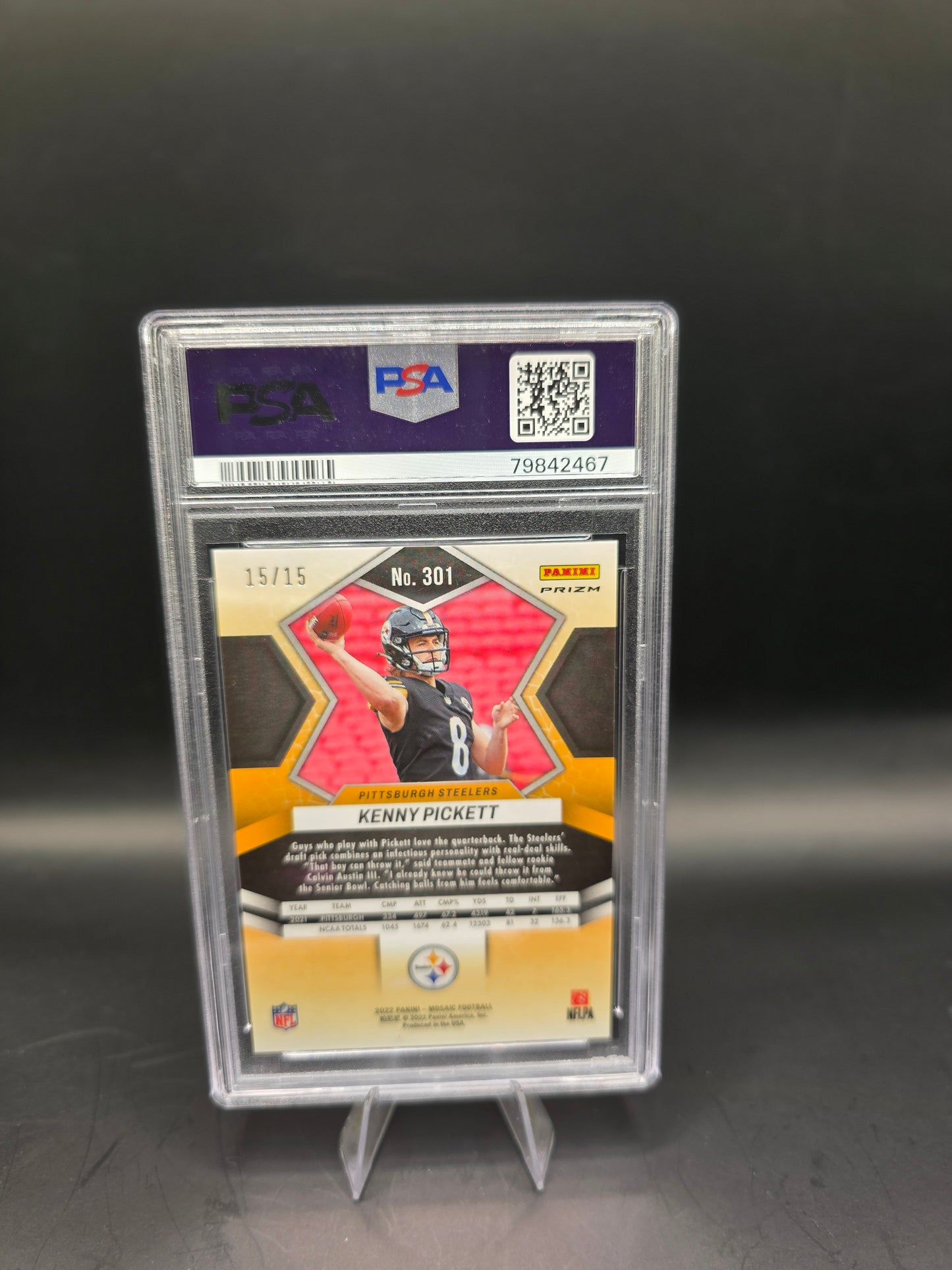 2022 Mosaic Kenny Pickett Blue Fluorescent #301 PSA MINT 9 15/15 Bookend