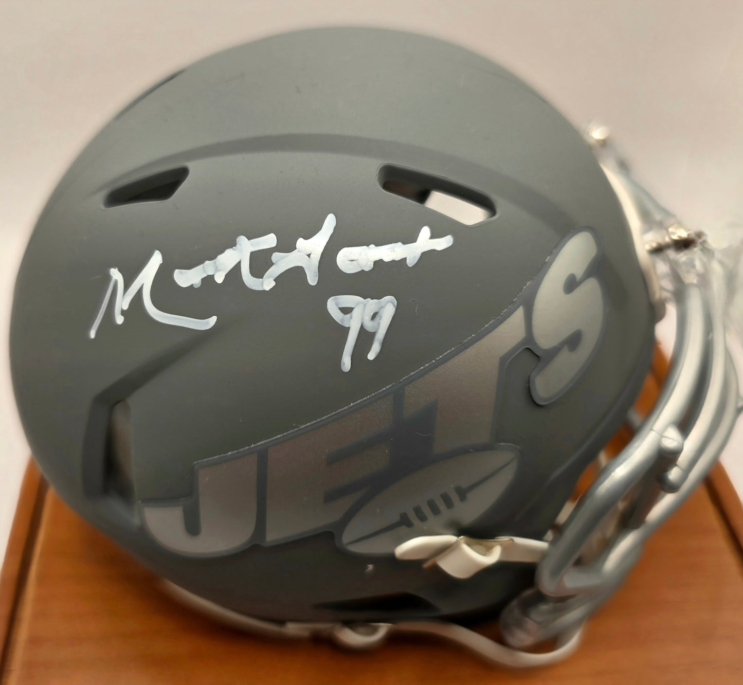 New York Jets Mark Gasteneu Signed Slate Mini Helmet