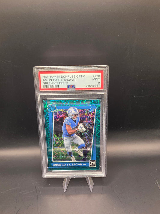 2021 Panini Donruss Optic Amon-Ra St. Brown #228 Green Velocity PSA MINT 9