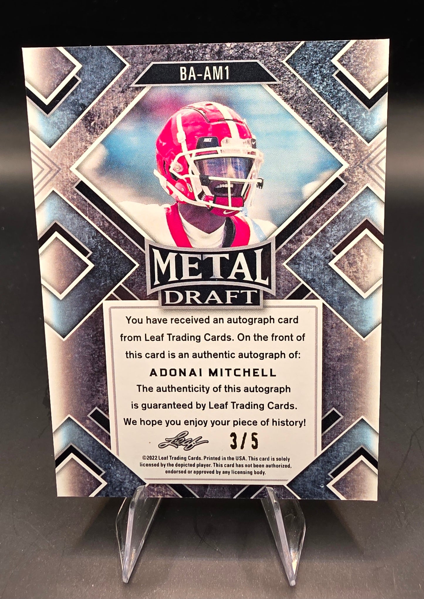 2022 Leaf Metal Draft Adonai Mitchell Autograph 3/5 Gold