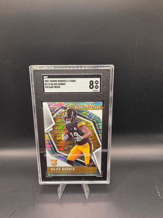 2021 Panini Rookies & Stars Najee Harris #113 RC Pulsar Prizm SGC 8 NM