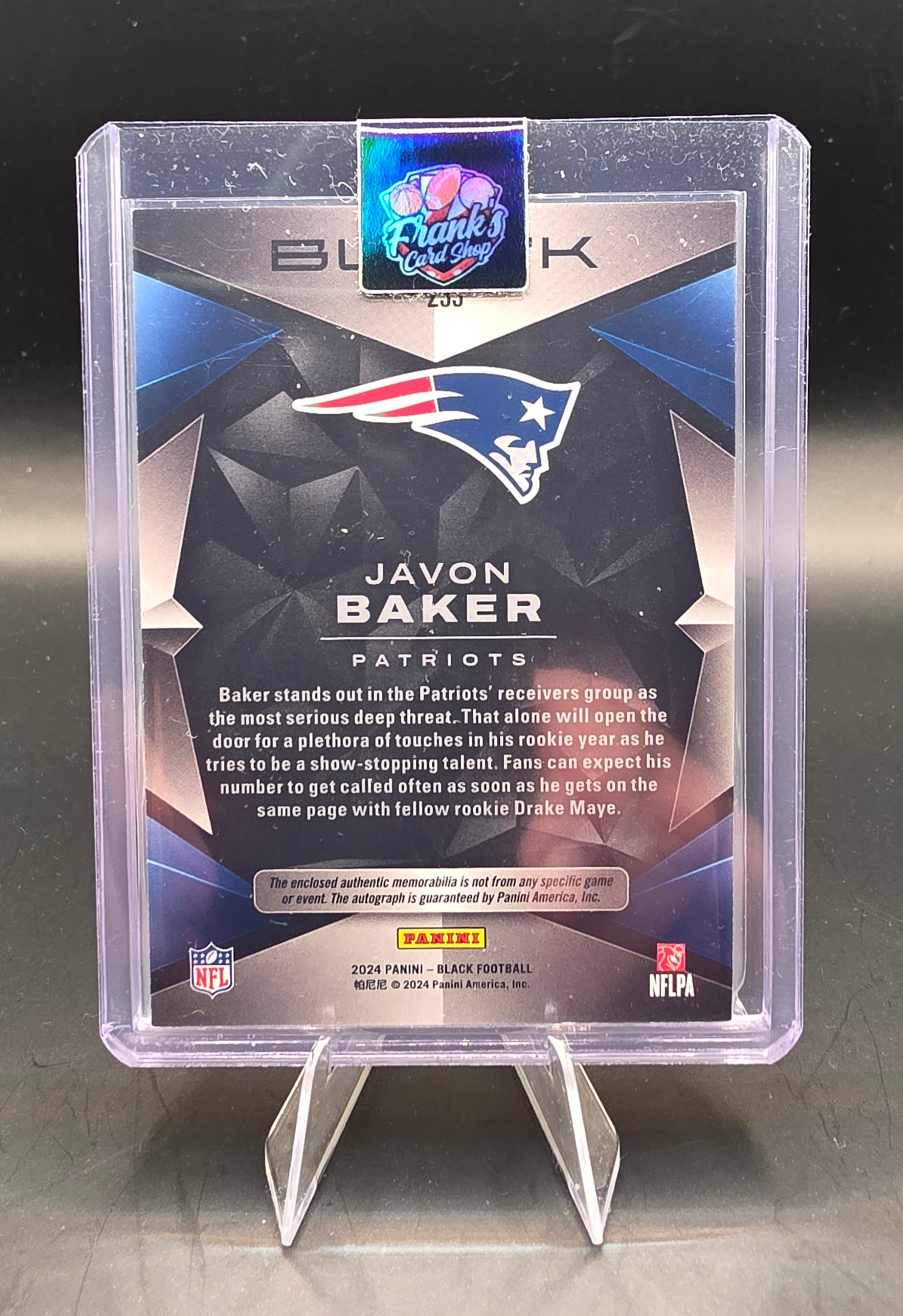 2024 Panini Black Football Rookie Patch Auto Javon Baker 66/249 3 Color Patch