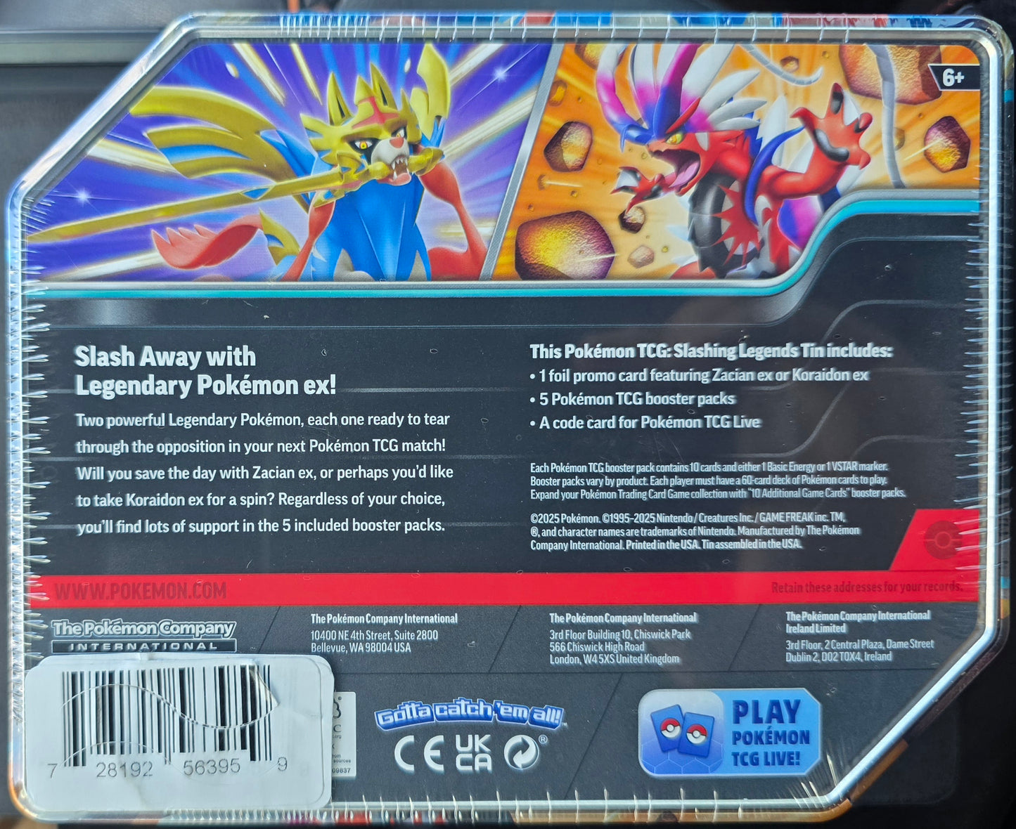 Pokemon TCG: Slashing Legends Tin - Koraidon ex - 5 Packs, Promo Card