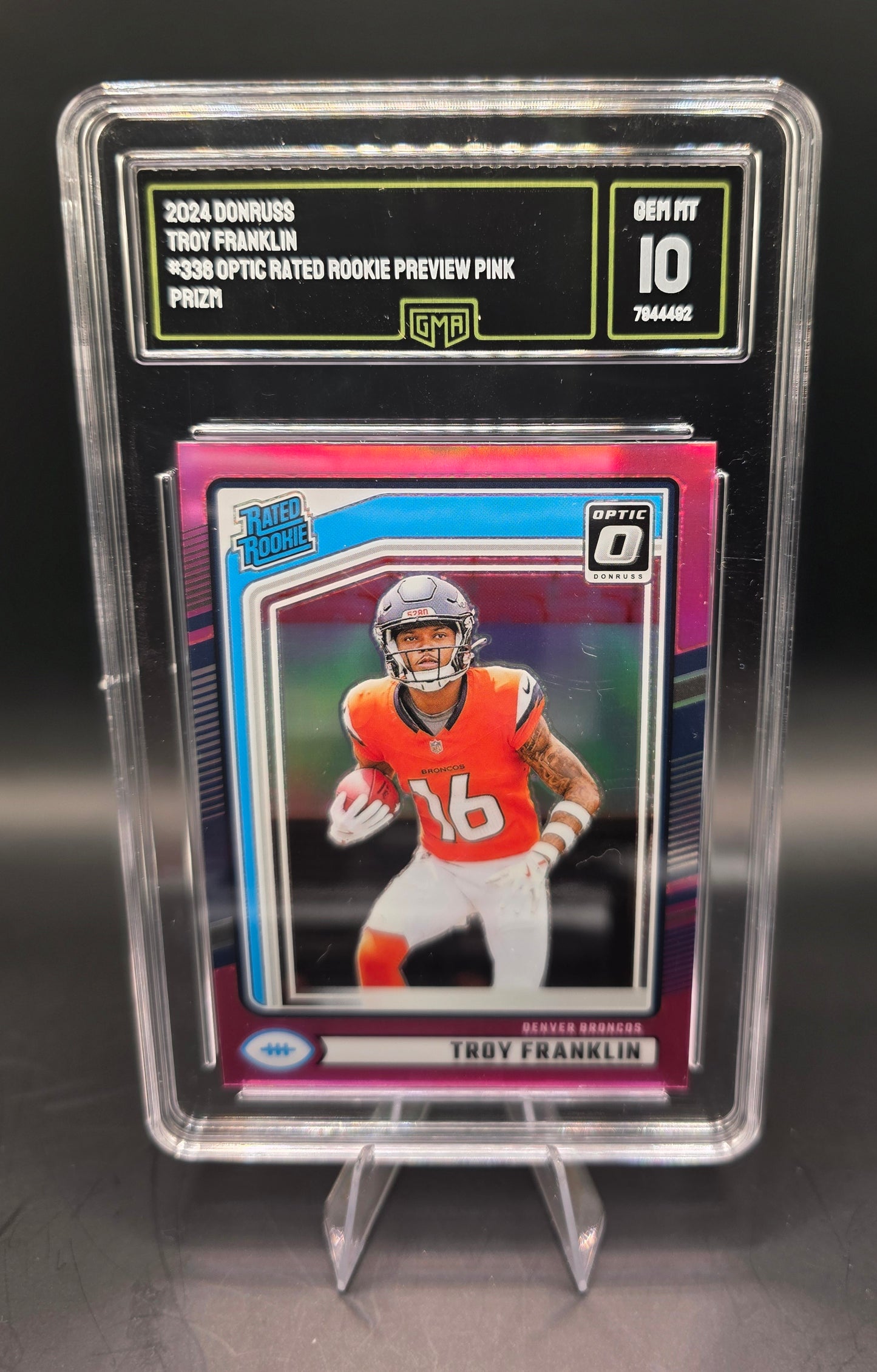 2024 Donruss Troy Franklin #338 Optic Rated Rookie Preview Pink Prizm GMA GEM MT 10
