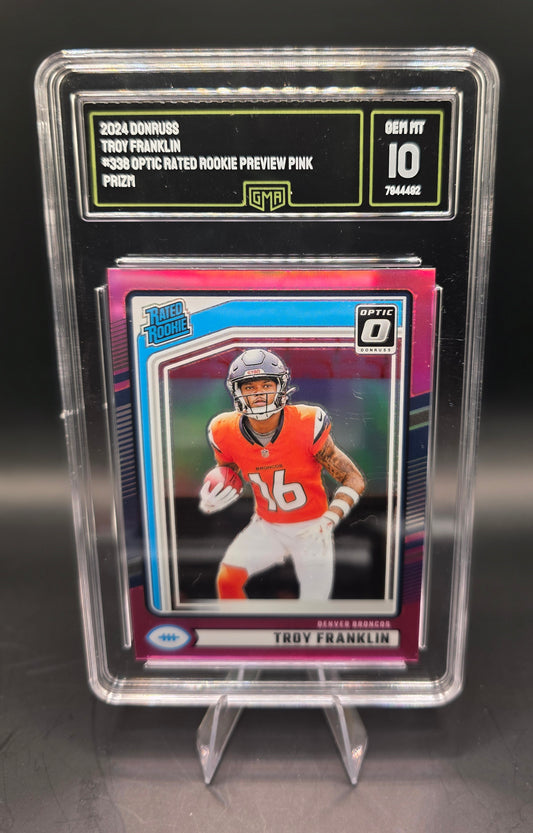 2024 Donruss Troy Franklin #338 Optic Rated Rookie Preview Pink Prizm GMA GEM MT 10