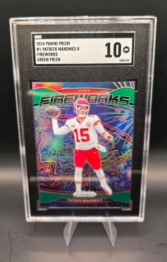 2024 Panini Prizm #1 Patrick Mahomes II Fireworks  Green Prizm SGC 10