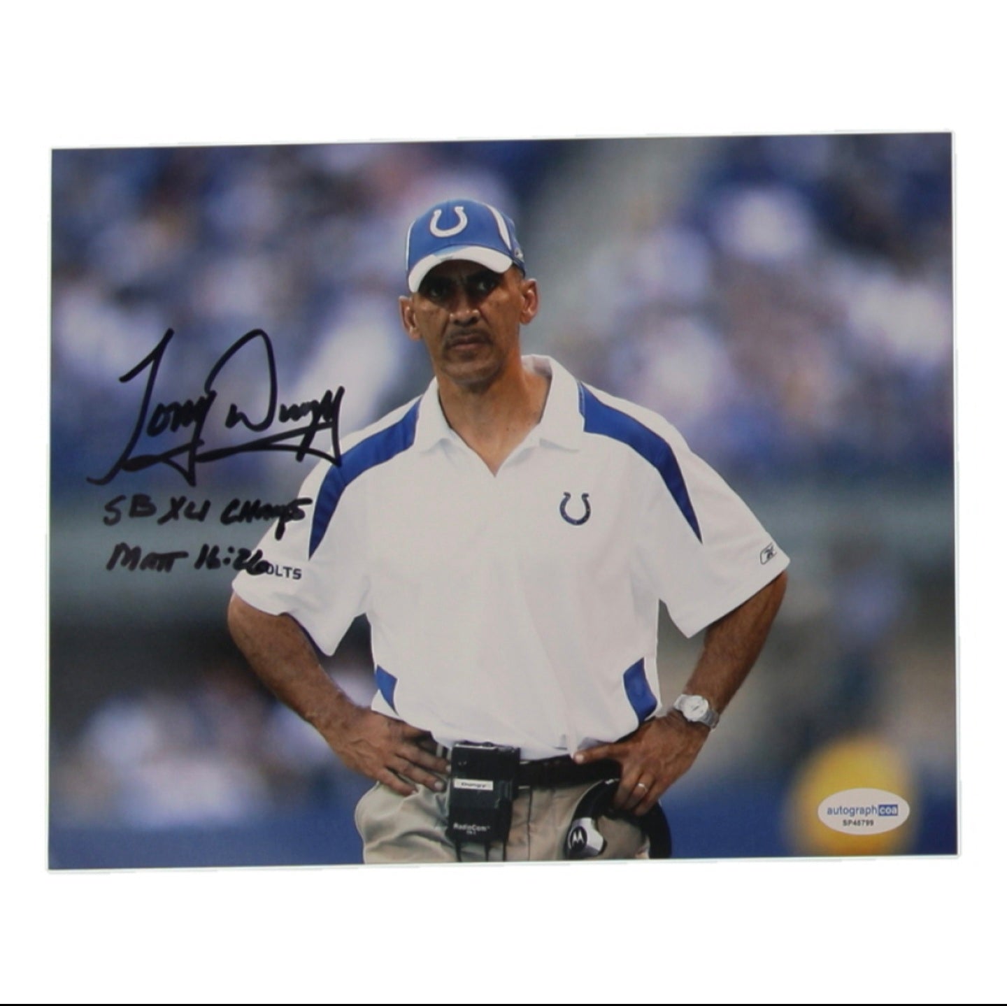 Tony Dungy Signed Colts 8X10 Photo Inscribed "SBXLI CHAMPS" (ACOA)