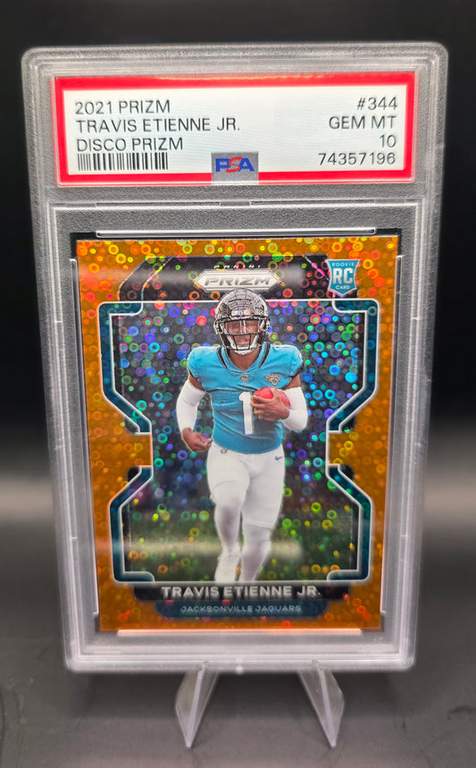 2021 Prizm Travis Etienne JR Disco Prizm #344 PSA GEM MT 10