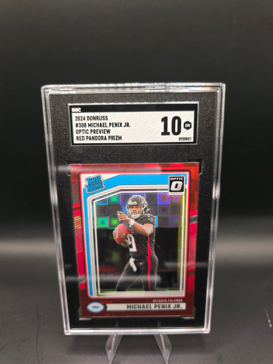 2024 Donruss Football #308 Michael Penix JR Optic Preview  Red Pandora Prizm  SGC 10 GM