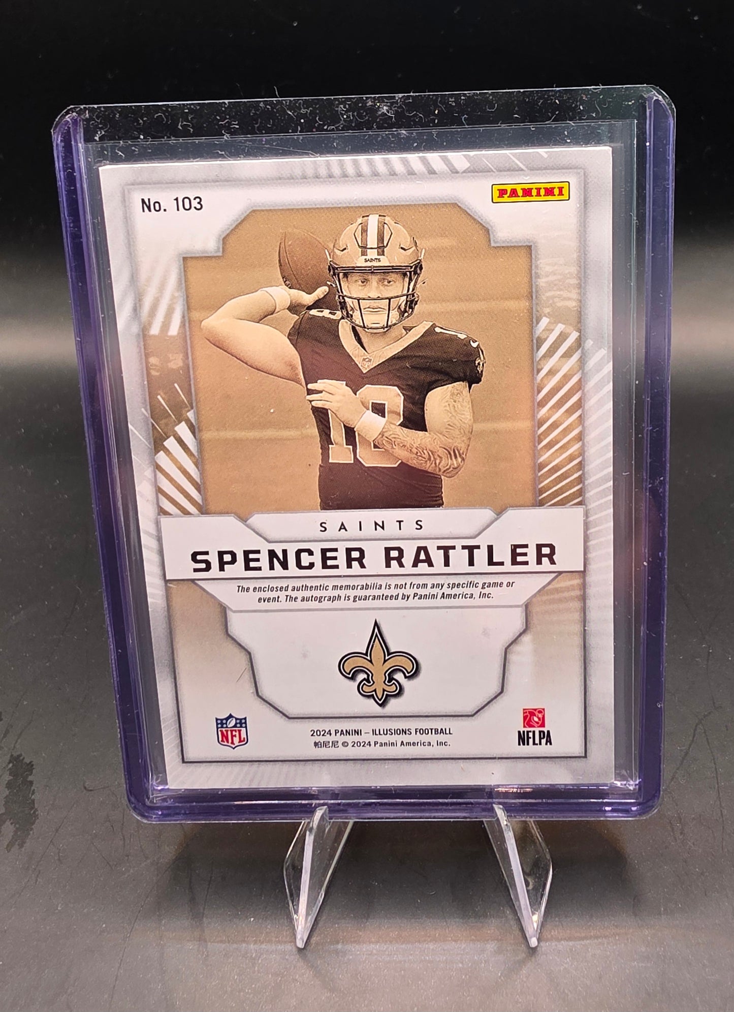 2024 Panini Illusions Football Gold First Impression 3 Color Patch Auto No. 103 Spencer Rattler 5/9