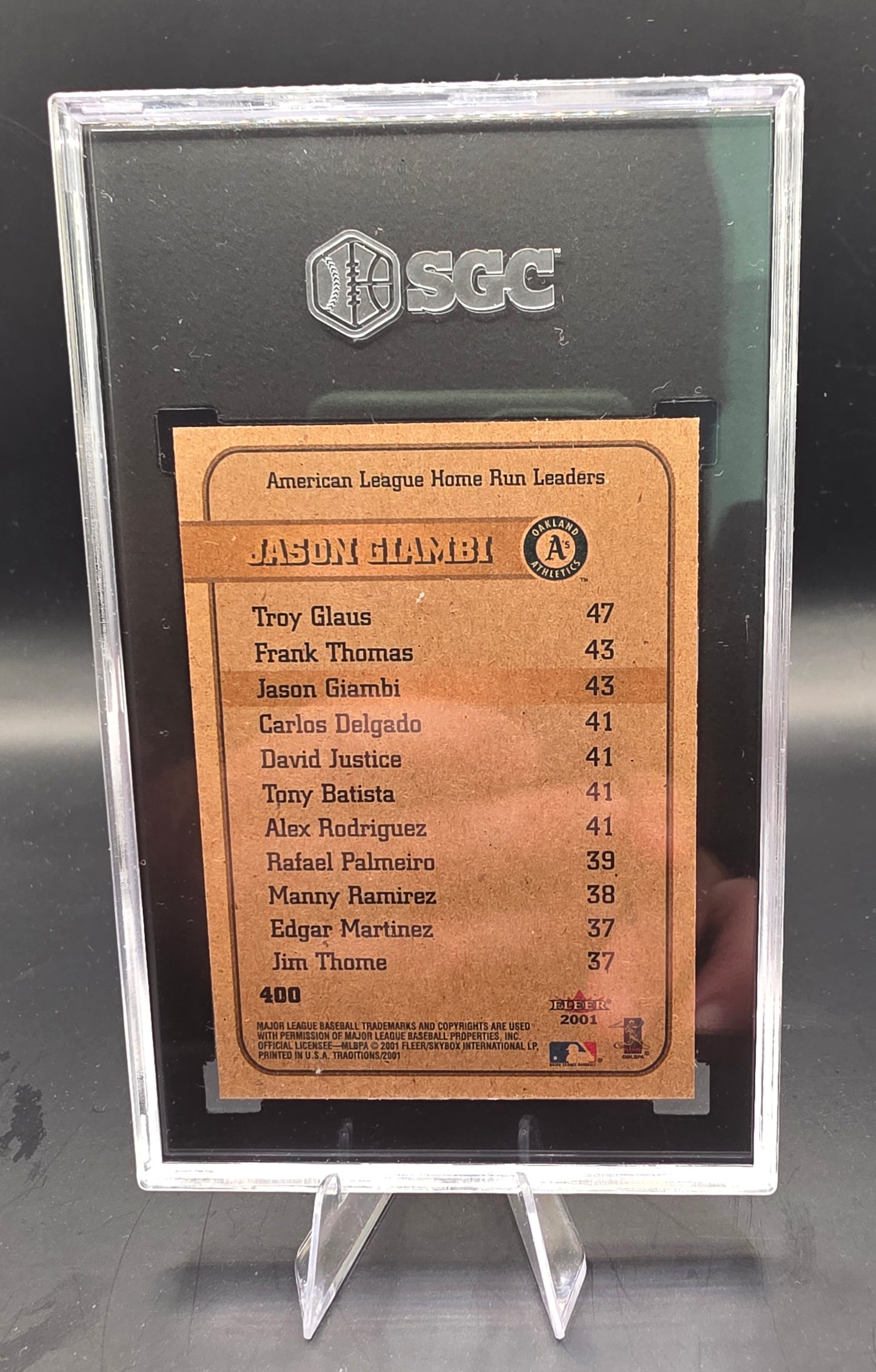 2001 Fleer Tradition #400 Jason Giambi HR Leader SGC GM 10