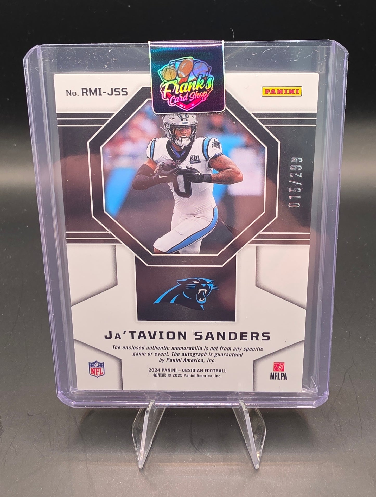2024 Panini Obsidian Football Rookie Patch Auto No. RMI-JSS Jatavion Sanders Dual Patch 15/299