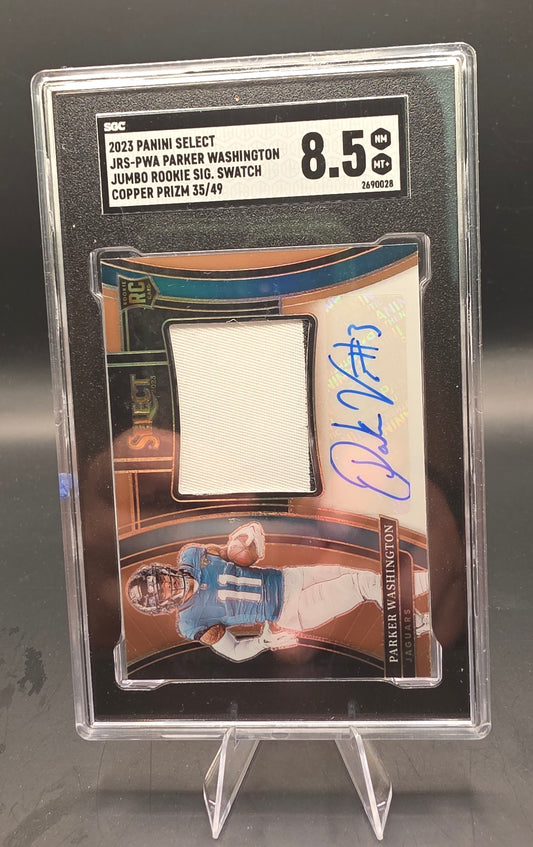 2023 Panini Select JRS-PWA Parker Washington Jumbo Rookie SIG. Swatch Cooper Prizm 35/49 SGC NM MT+ 8.5
