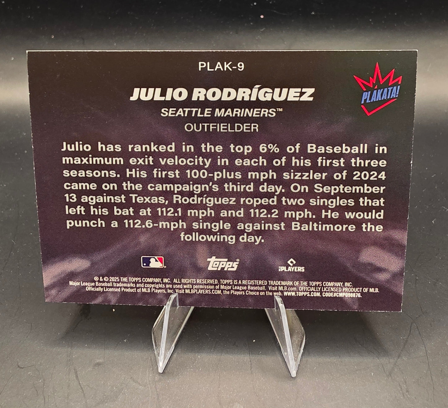 2025 Topps Series 1 Baseball Plankata SSP PLAK-9 Julio Rodriguez