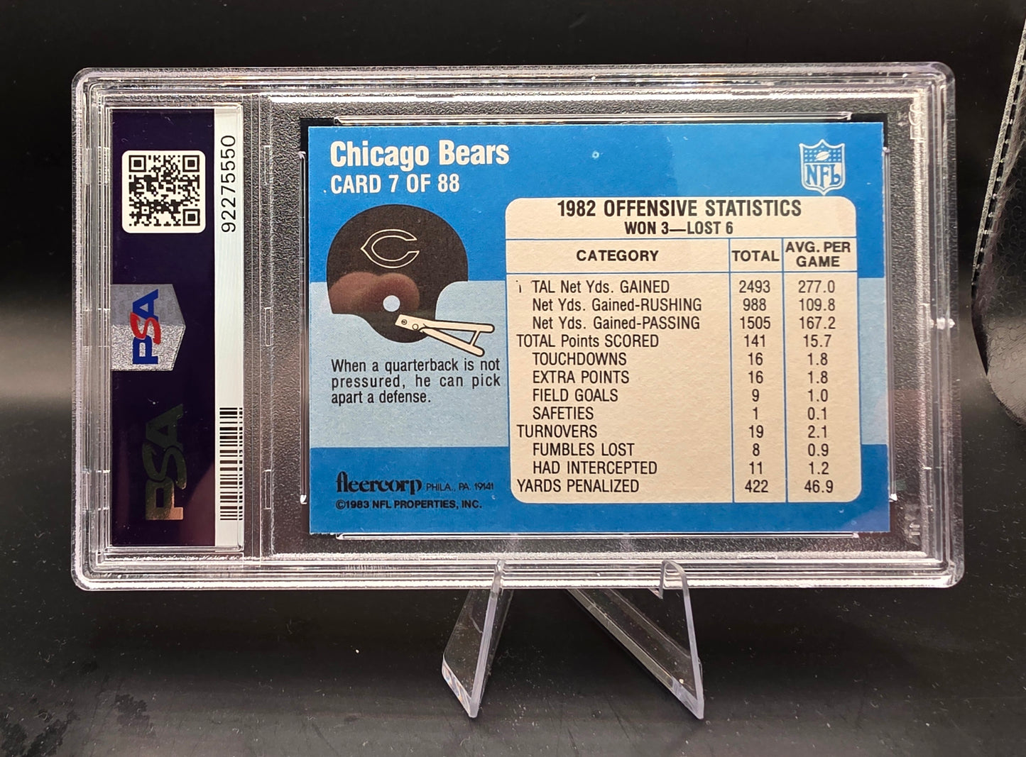 1983 Fleer Team Action Chicago Bears Ready To Let It Fly #7 PSA MINT 9