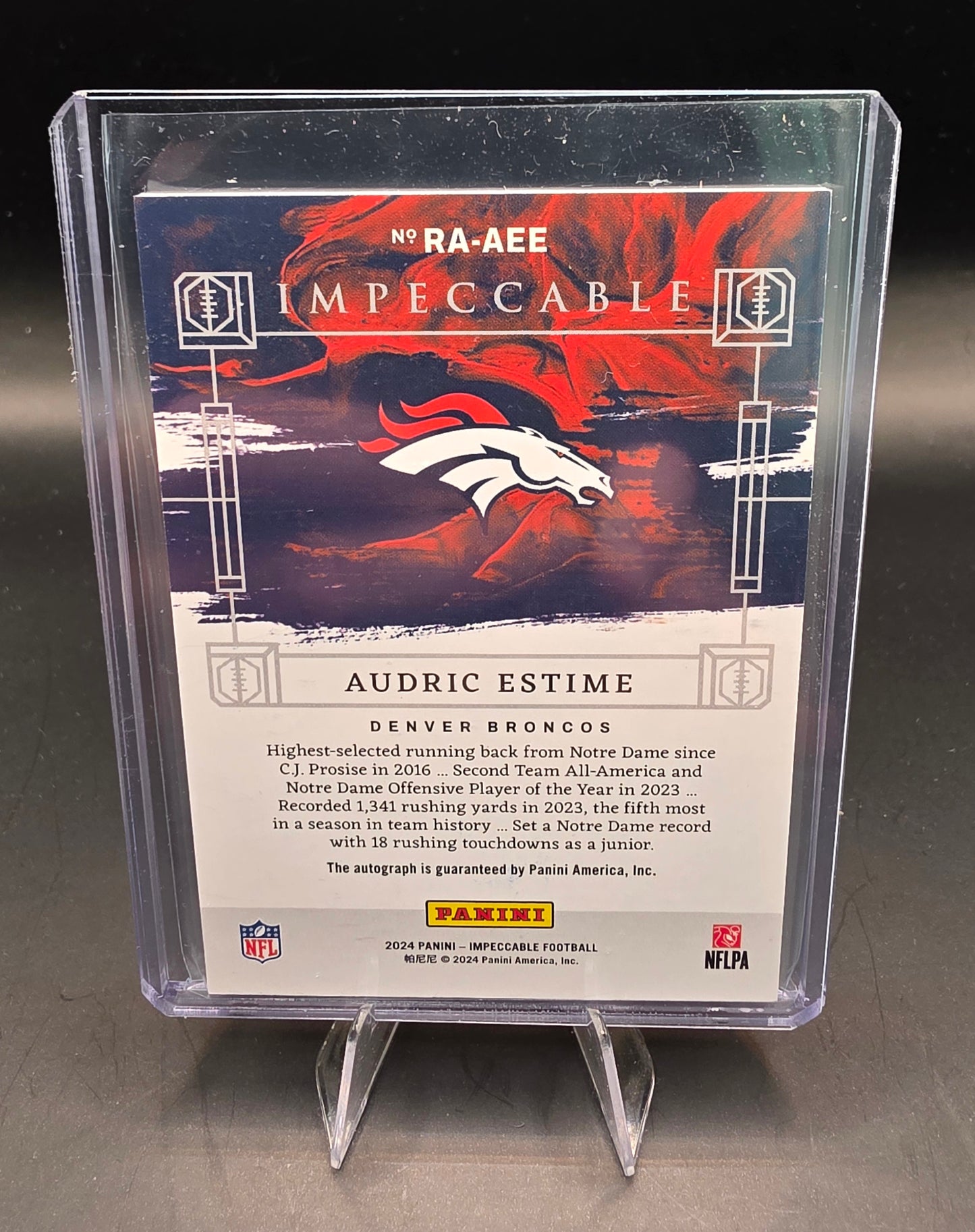 2024 Panini Impeccable Football Rookie Patch Auto N0.RA-AEE Audric Estime 34/99