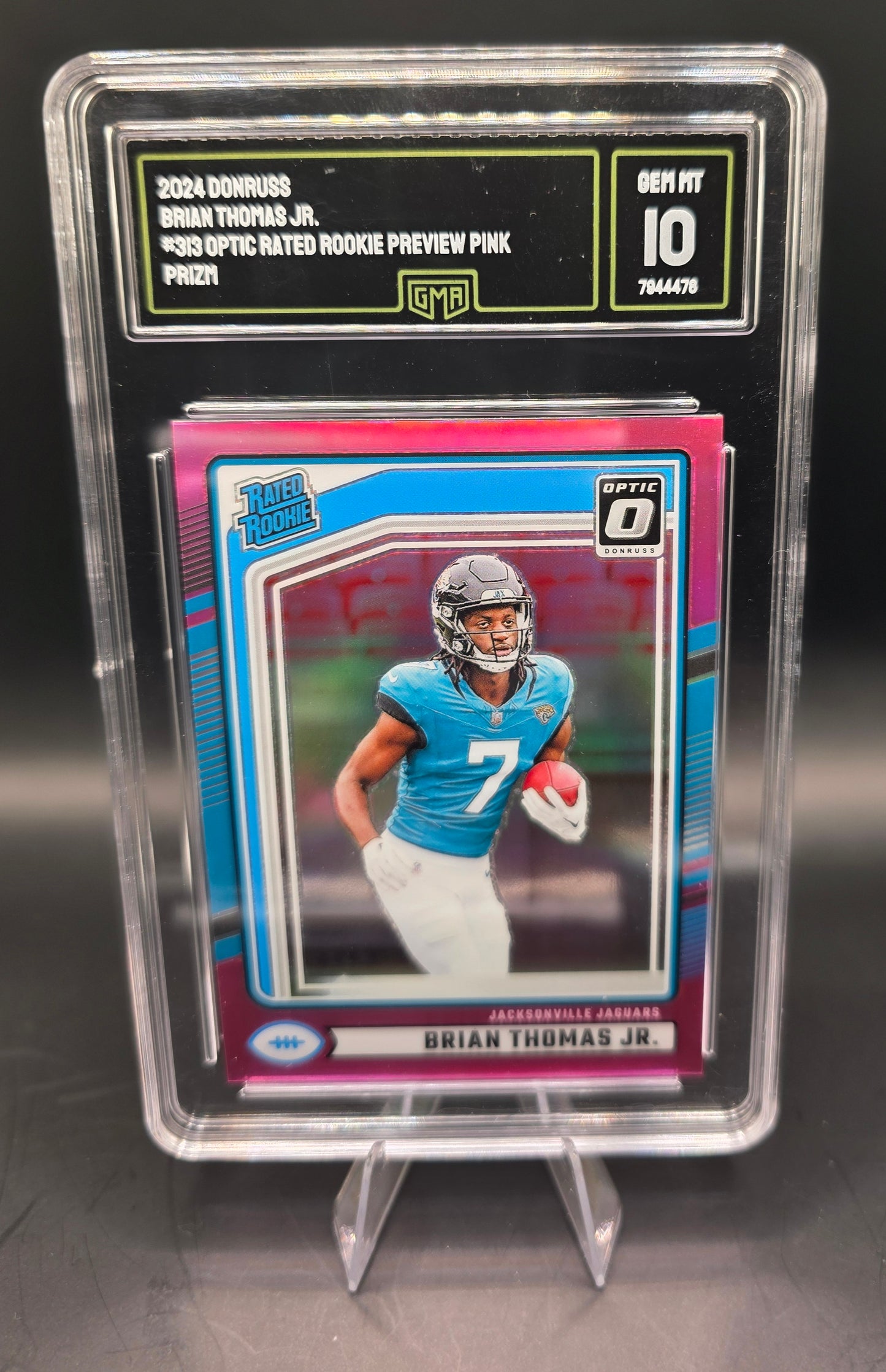 2024 Donruss Brian Thomas JR #313 Optic Rated Rookie Preview Pink Prizm GMA GEM MT 10