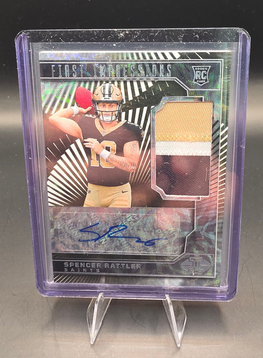 2024 Panini Illusions Football Gold First Impression 3 Color Patch Auto No. 103 Spencer Rattler 5/9
